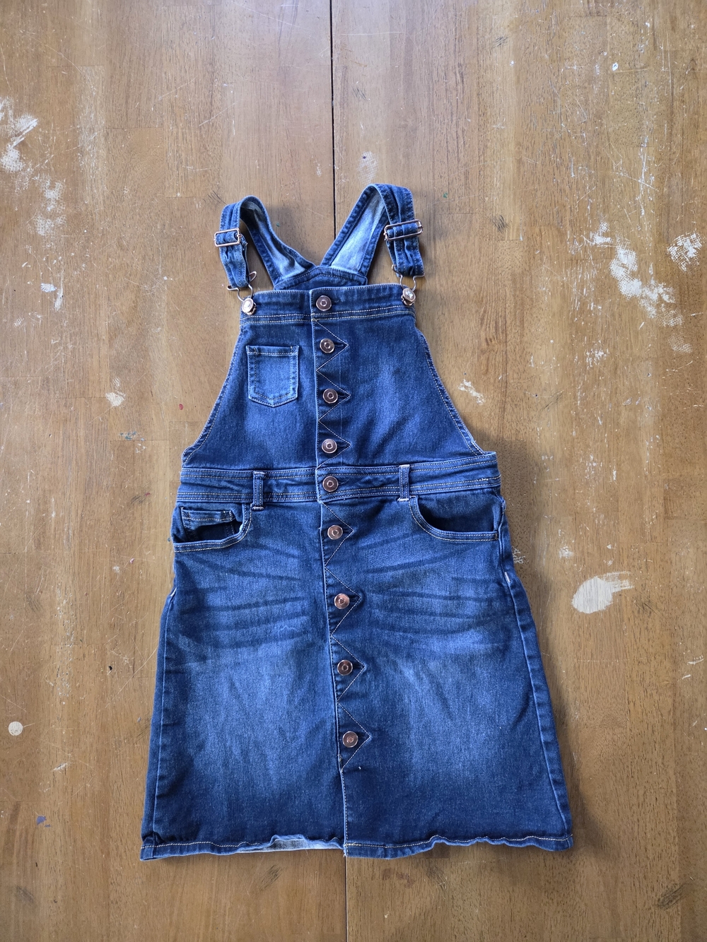 wonder nation Dark Blue Denim Overall Dress with Copper Hardware